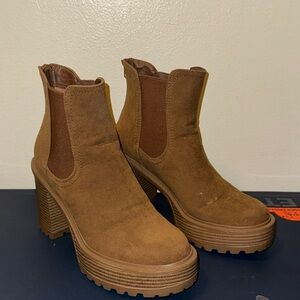 JustFab Tan Suede Heeled Boots